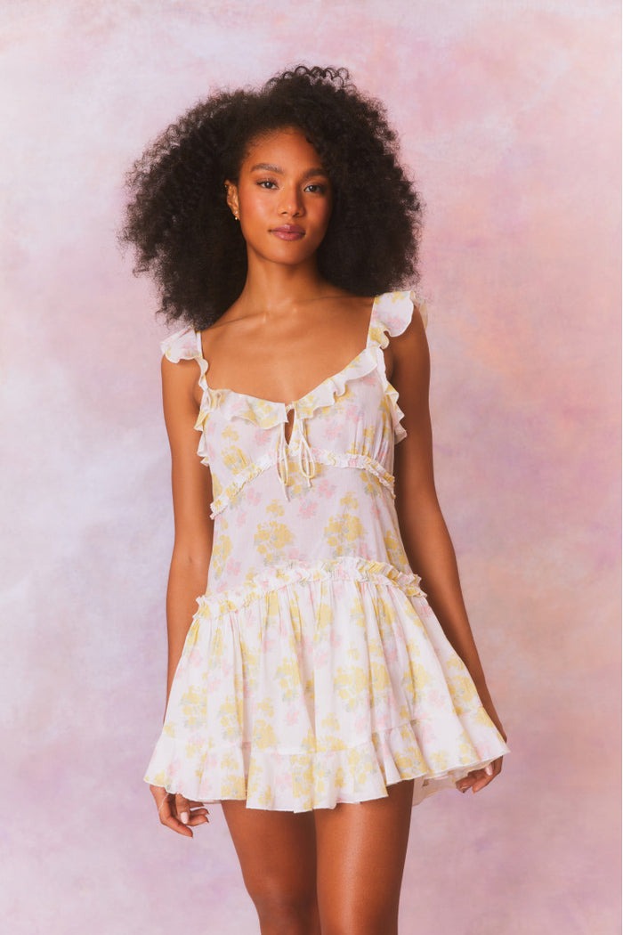 loveshackfancy yellow mini dress LoveShackFancy Agrace Dress in Yellow Melon