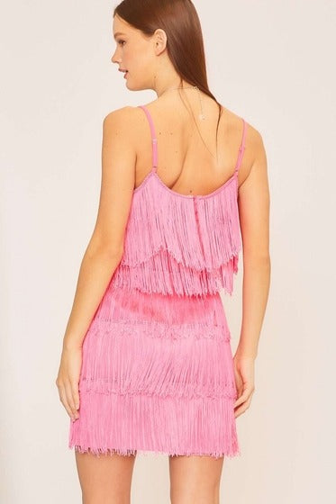 Main Strip Pink Fringe Party Dress for Women S