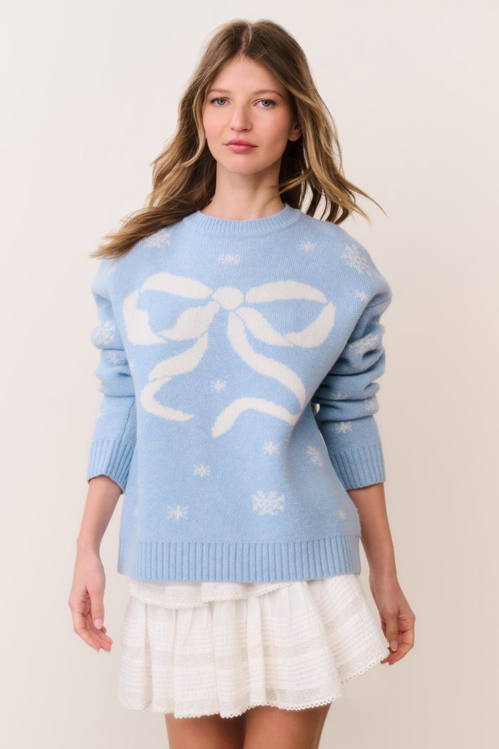 Francie Wool Jacquard Pullover Sweater- Snowflake Blue-Sweaters-LoveShackFancy-Max & Riley