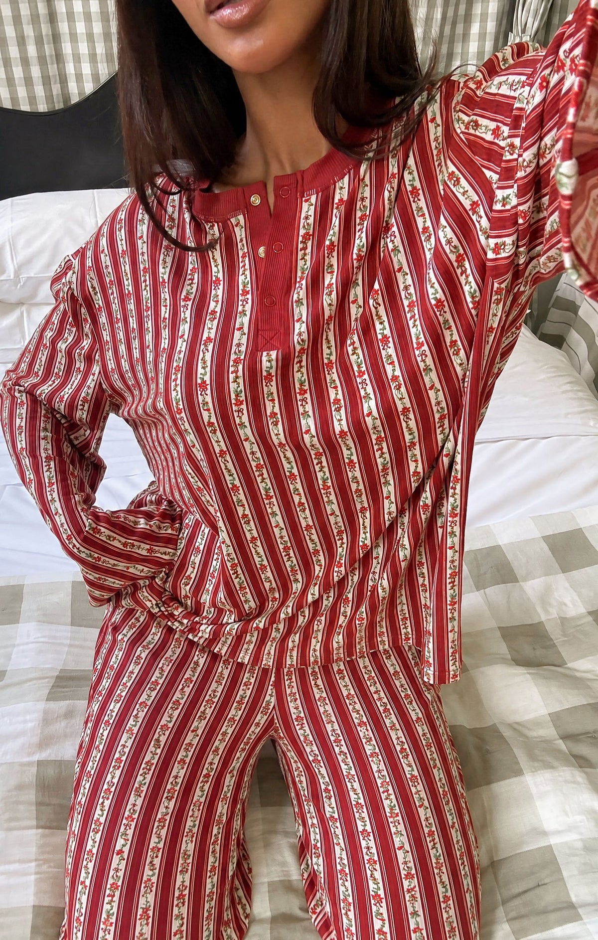 Stay In PJ Set Poinsettia Stripe-Pajamas-Show Me Your Mumu-Max & Riley