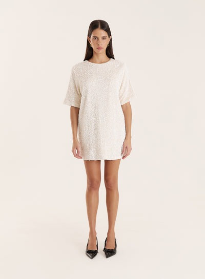 Elodie Cream Sequin Bow Tie Back Mini Dress-Dresses-4th & Reckless-Max & Riley