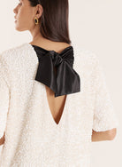 Elodie Cream Sequin Bow Tie Back Mini Dress-Dresses-4th & Reckless-Max & Riley