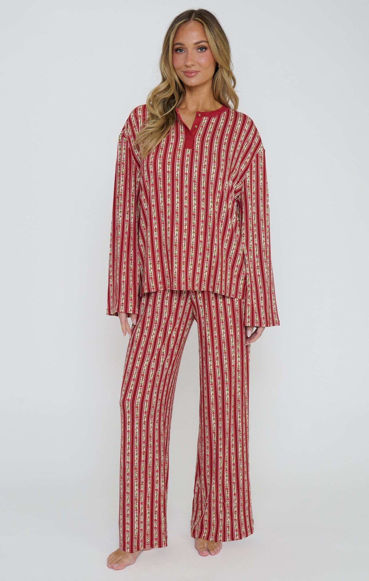 Stay In PJ Set Poinsettia Stripe-Pajamas-Show Me Your Mumu-Max & Riley