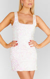 Lets Go Mini Dress- White Iridescent Sequins-Dresses-Show Me Your Mumu-Max & Riley