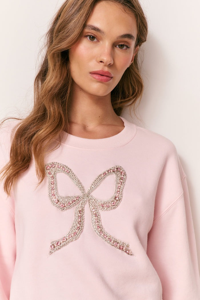 Rylan Embellished Bow Fleece Pullover-Sweatshirt-LoveShackFancy-Max & Riley