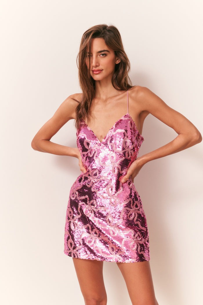 Sabeline Sequin Winding Bow Mini Dress-Dresses-LoveShackFancy-Max & Riley