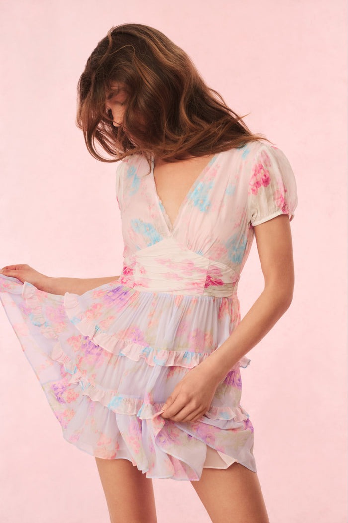 Spirea Floral Chiffon Mini Dress-Dresses-LoveShackFancy-Max & Riley