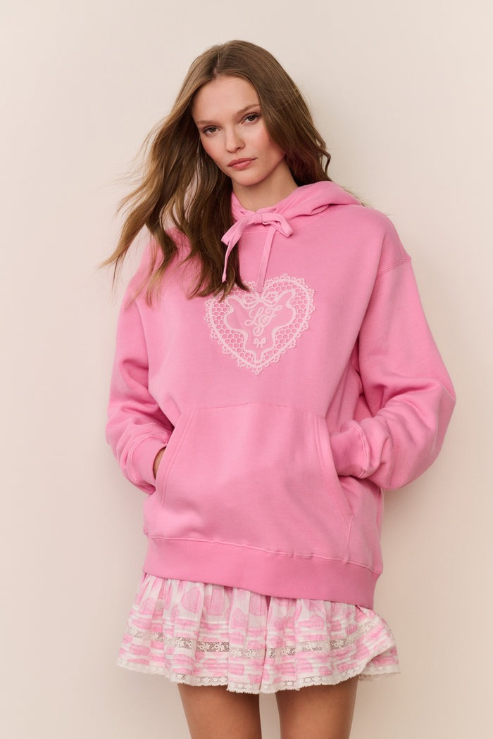 Nacova Heart Doily Fleece Hoodie-Sweatshirt-LoveShackFancy-Max & Riley