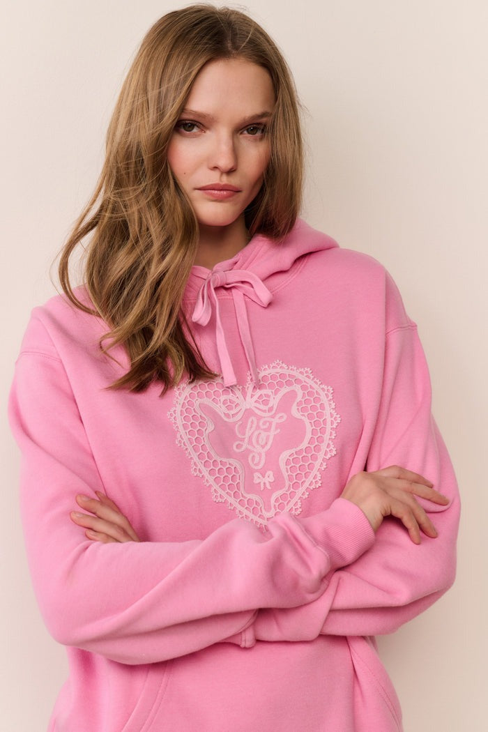 Nacova Heart Doily Fleece Hoodie-Sweatshirt-LoveShackFancy-Max & Riley