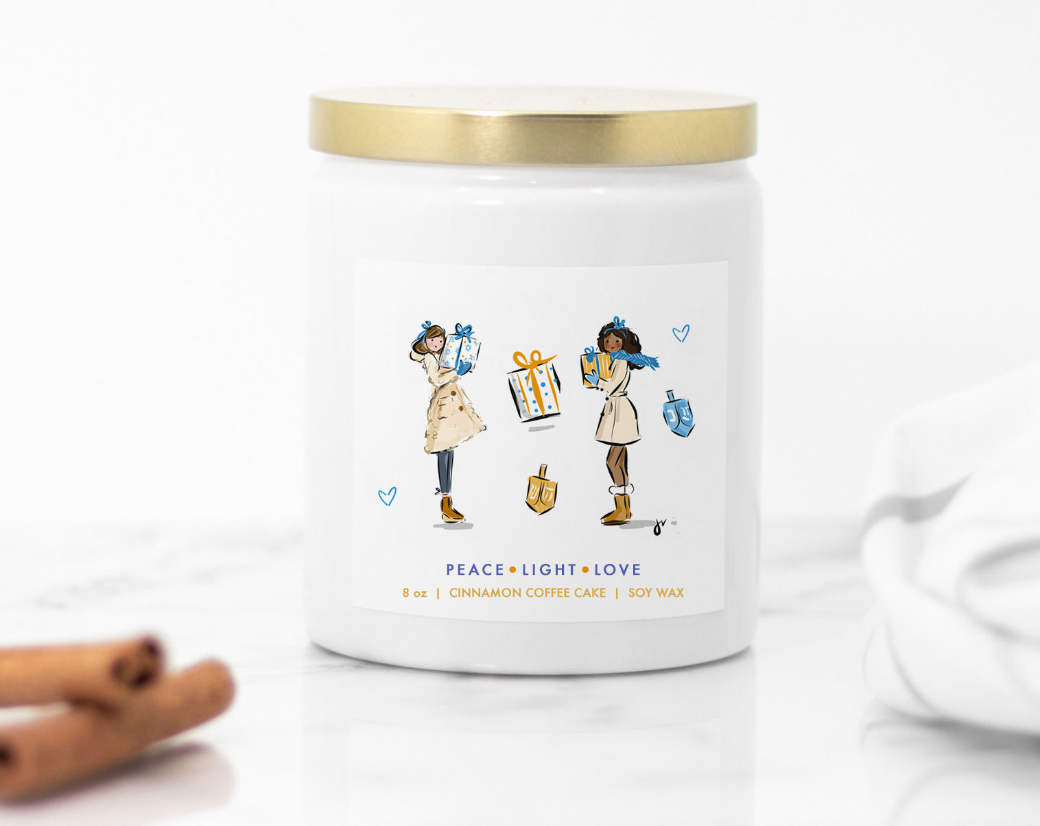 Hanukkah Candles: Cinnamon Coffee Cake-Candle-Jennifer Vallez-Max & Riley
