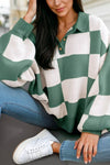 Checkered V Neck Long Sleeve Sweater | S-XL: Green / Missy / XL-Aapparella-Max & Riley