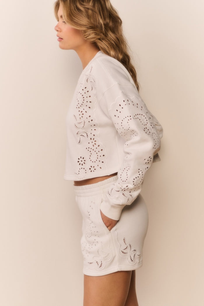 Lalo Bandana Eyelet Fleece Pullover-Sweatshirt-LoveShackFancy-Max & Riley