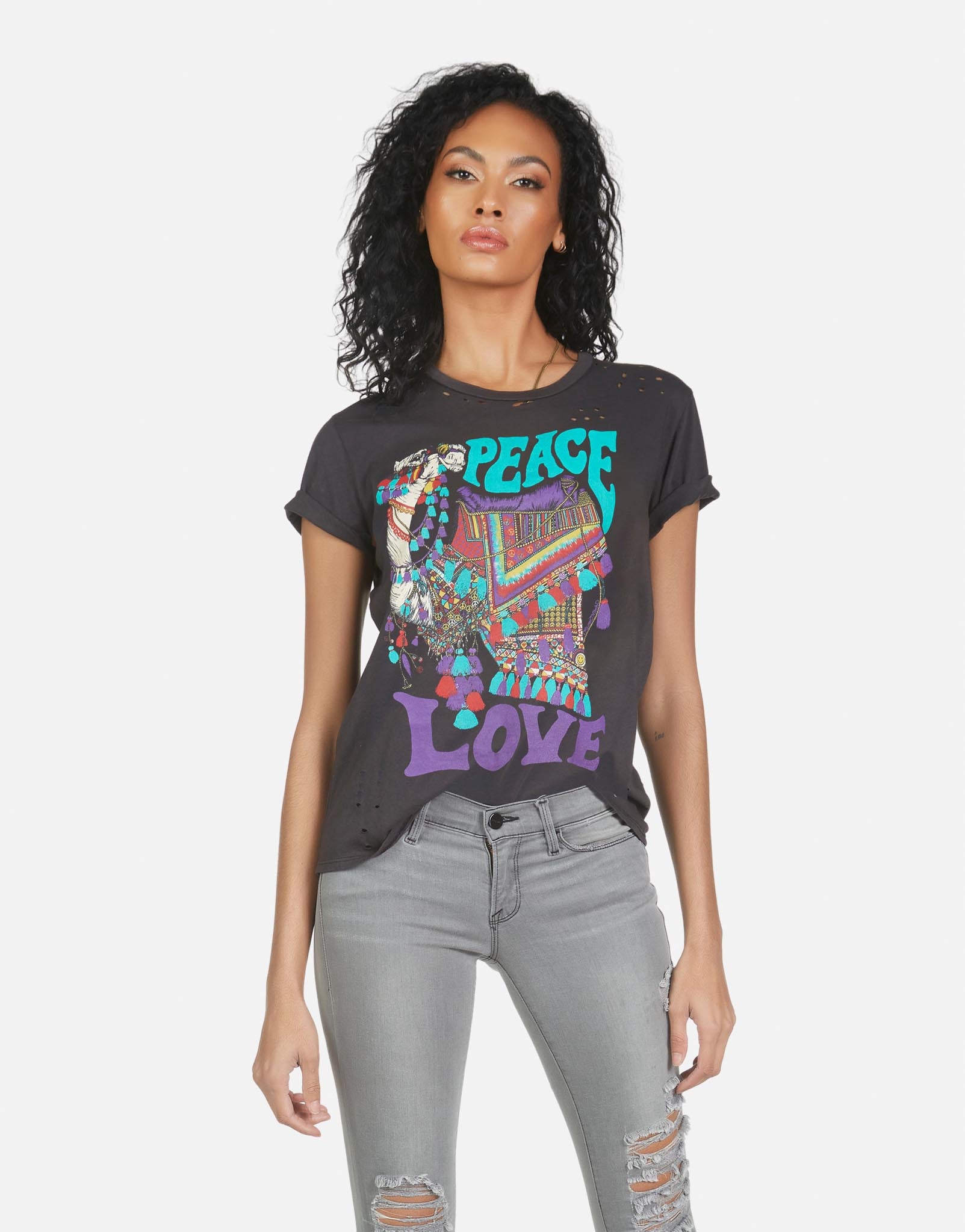 Wolf Peace Love Camel Tee-Tops-Lauren Moshi-Max & Riley
