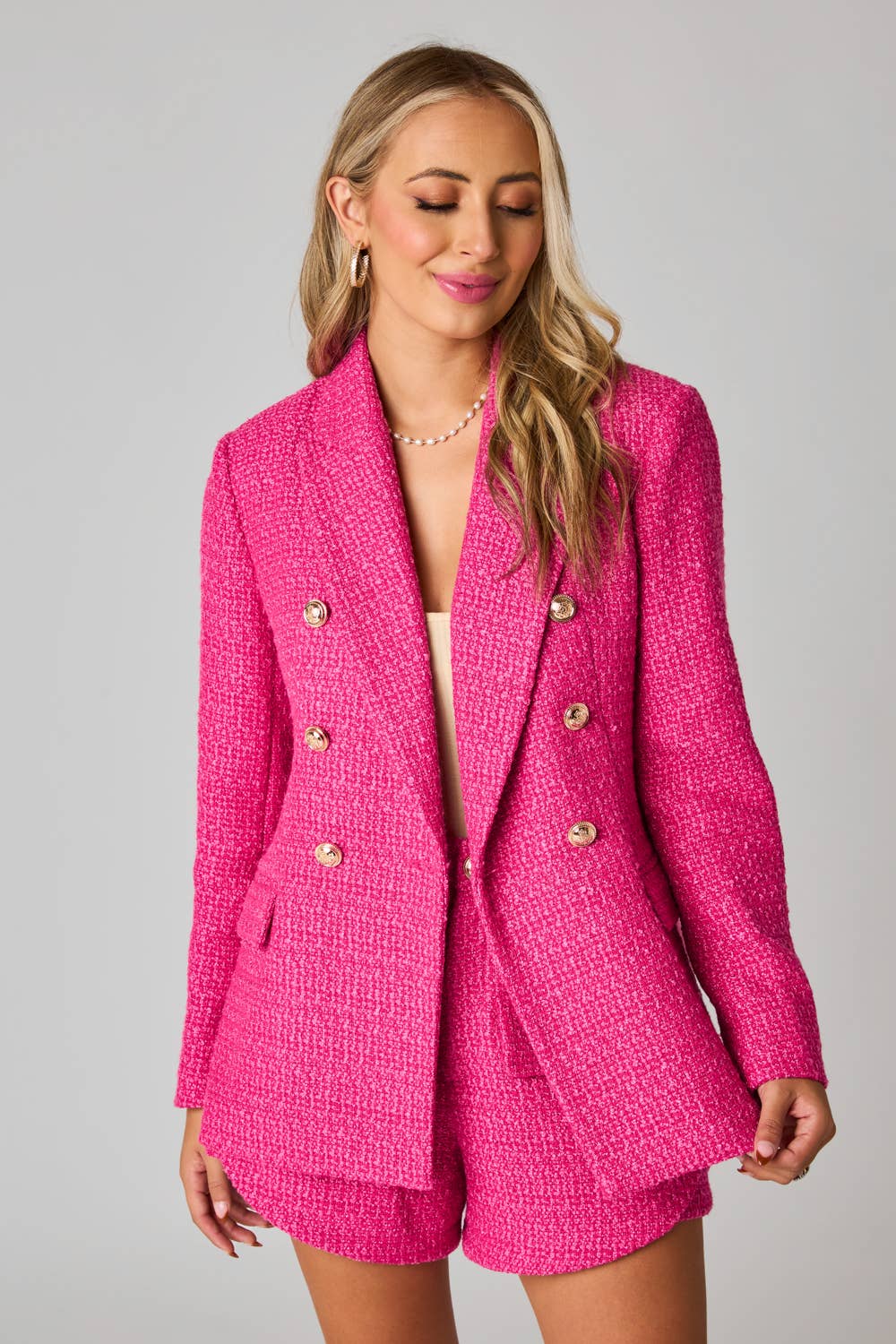 White Tweed Blazer with Gold Buttons | SilkFred US