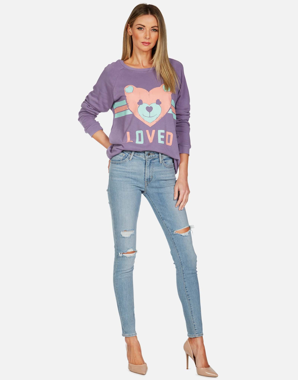 Noleta Striped Heart Teddy Bear Sweatshirt-Tops-Lauren Moshi-Max & Riley